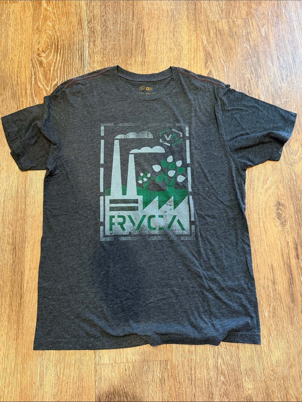 RVCA Charcoal Short-Sleeve Tee with Green Graphic